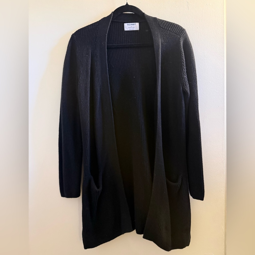 Old Navy Black Open Front Longline Relaxed Fit Knit Cardigan Sweater XS